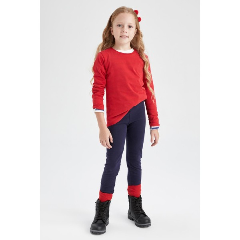 DeFacto Kız Çocuk Lacivert Sweatshirt Kumaş Uzun Okul Taytı J0226A622AU Kız Çocuk Tayt Fiyatı