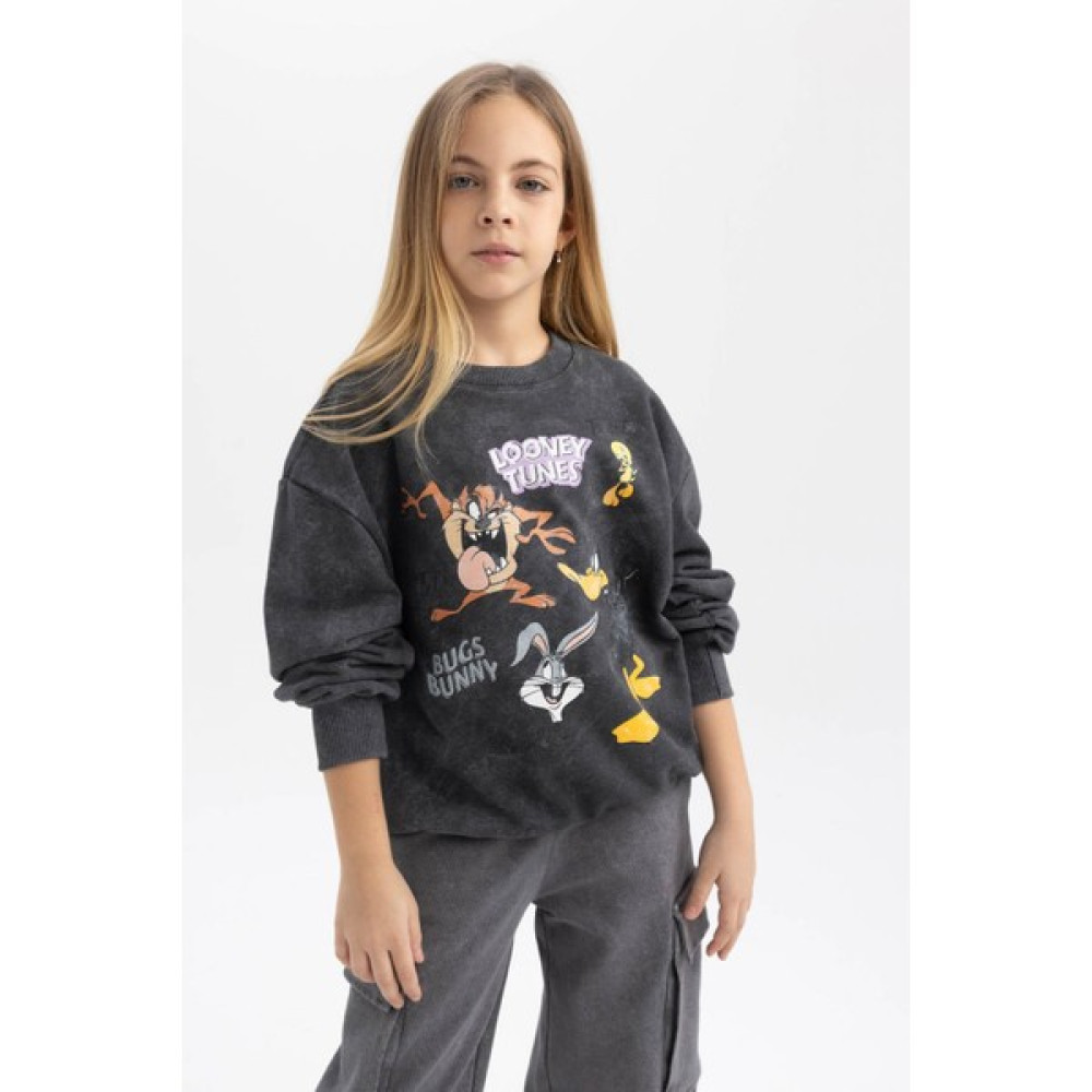DeFacto Kız Çocuk Looney Tunes Oversize Fit Bisiklet Yaka Sweatshirt B1555A823AU Kız Çocuk Sweatshirt Fiyatı