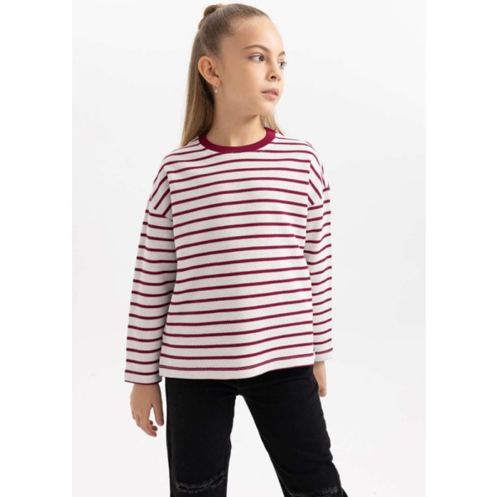 DeFacto Kız Çocuk Loose Fit Çizgili Bisiklet Yaka Sweatshirt B2523A823WN Kız Çocuk Sweatshirt Fiyatı