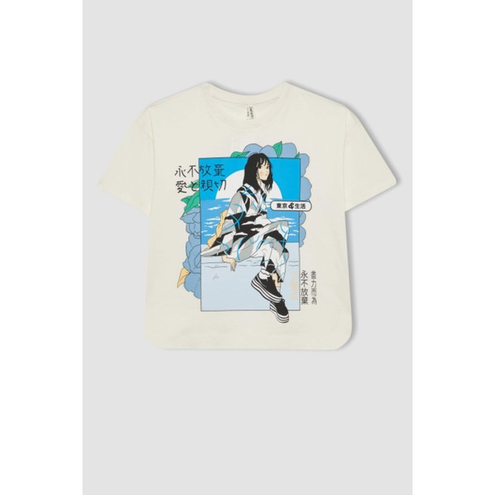 DeFacto Kız Çocuk Oversize Fit Baskılı Kısa Kollu Tişört C0245A824SM Kız Çocuk T-shirt Fiyatı