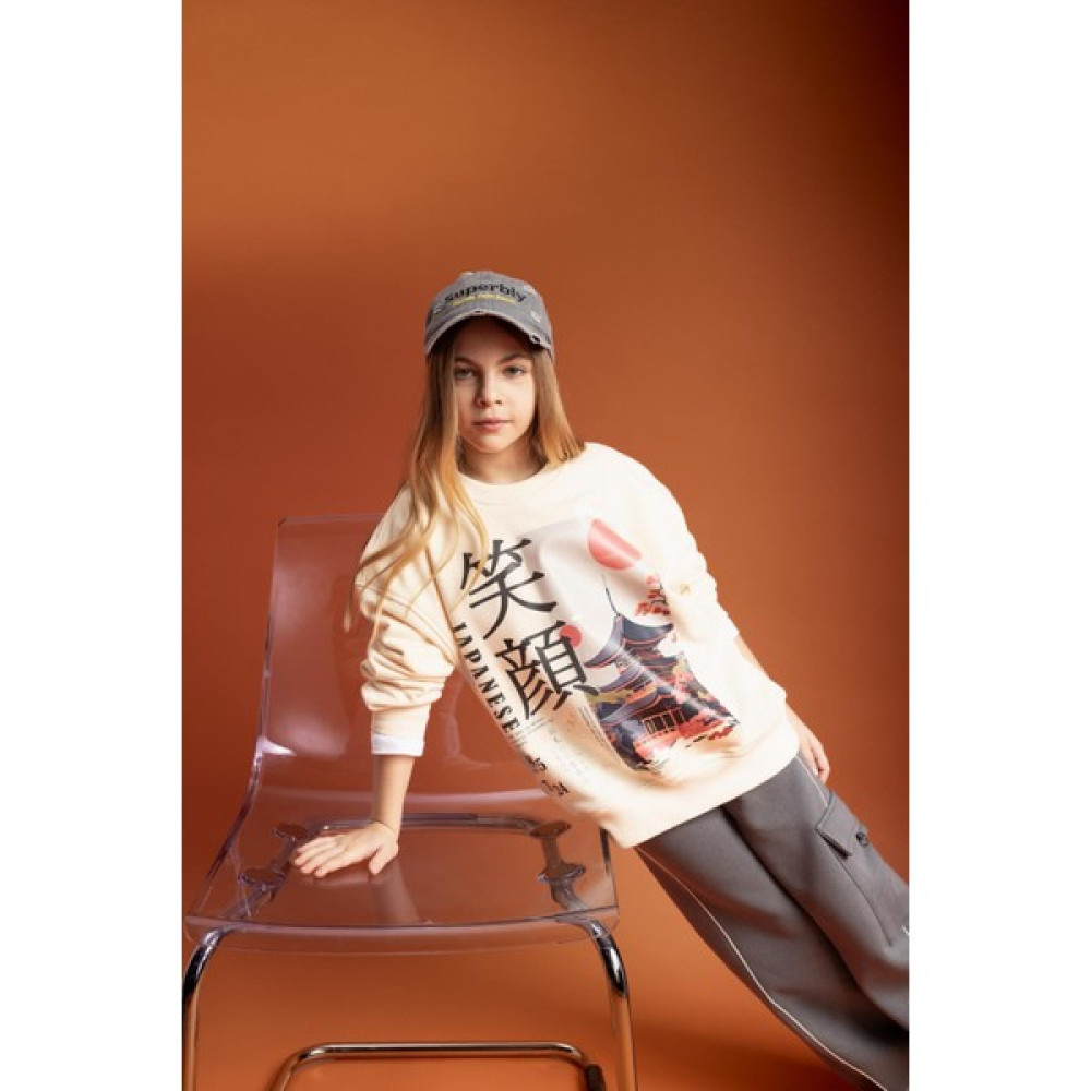DeFacto Kız Çocuk Oversize Fit Bisiklet Yaka Kalın Kumaş Sweatshirt B9933A824SP Kız Çocuk Sweatshirt Fiyatı