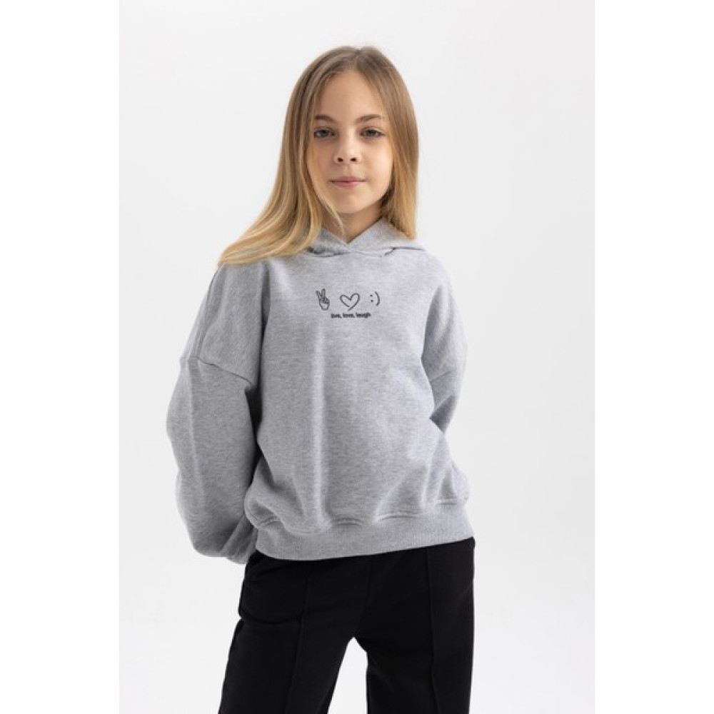 DeFacto Kız Çocuk Oversize Fit Kapüşonlu Baskılı İçi Yumuşak Tüylü Kalın Sweatshirt B2511A823WN Kız Çocuk Sweatshirt Fiyatı
