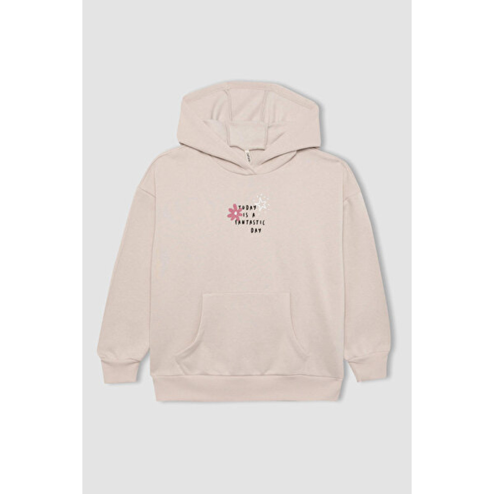 DeFacto Kız Çocuk Oversize Fit Kapüşonlu İçi Yumuşak Tüylü Kalın Sweatshirt B4678A823WN Kız Çocuk Sweatshirt Fiyatı