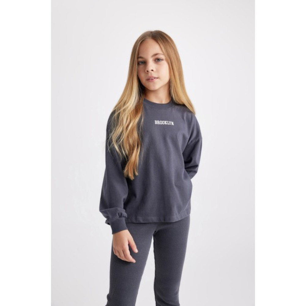 DeFacto Kız Çocuk Regular Fit Bisiklet Yaka Penye Uzun Kollu Tişört A7430A823AU Kız Çocuk Sweatshirt Fiyatı