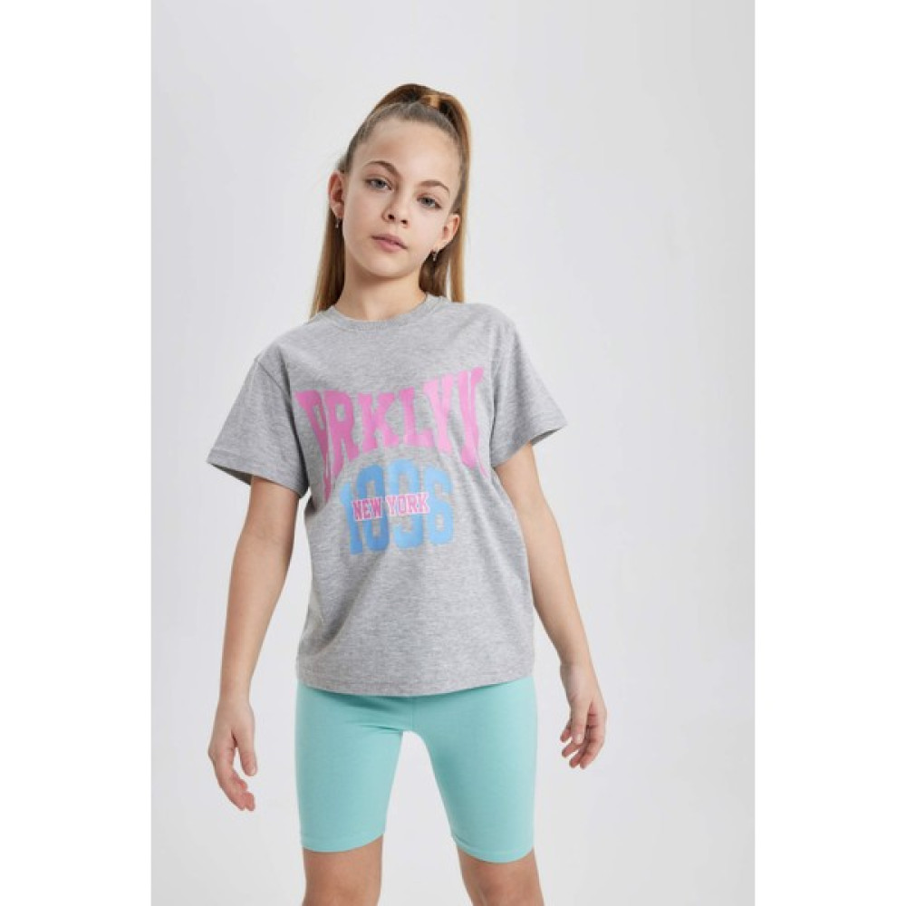 DeFacto Kız Çocuk Regular Fit Slogan Baskılı Kısa Kollu Tişört B5094A824SM Kız Çocuk T-shirt Fiyatı