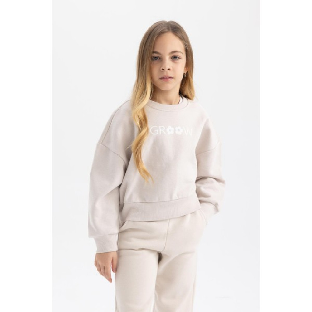 DeFacto Kız Çocuk Relax Fit Bisiklet Yaka Kalın Sweatshirt B4675A823WN Kız Çocuk Sweatshirt Fiyatı