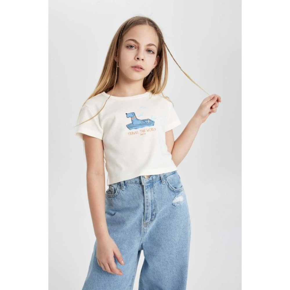DeFacto Kız Çocuk Ribana Kısa Kollu Tişört C2217A824SM Kız Çocuk T-shirt Fiyatı