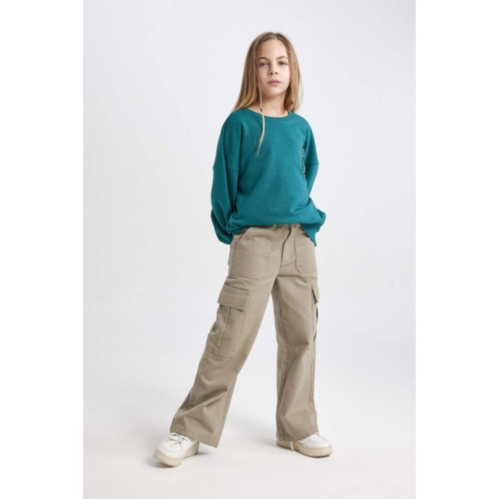 DeFacto Kız Çocuk Wide Leg Kargo Geniş Paça Pamuklu Pantolon B5043A824SP Kız Çocuk Pantolon Fiyatı