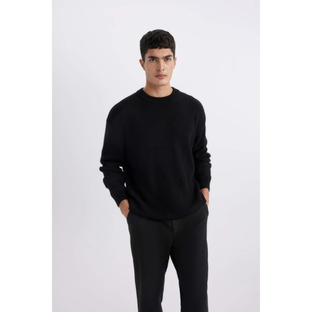 DeFacto Oversize Fit Bisiklet Yaka Triko Kazak B9718AX24SP Erkek Kazak & Süveter & Triko Fiyatı
