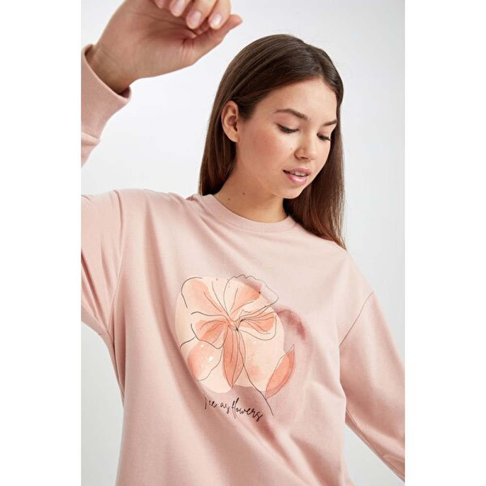 DeFacto Regular Fit Bisiklet Yaka Baskılı Sweatshirt Tunik Z1586AZ23SP Tunik Fiyatı