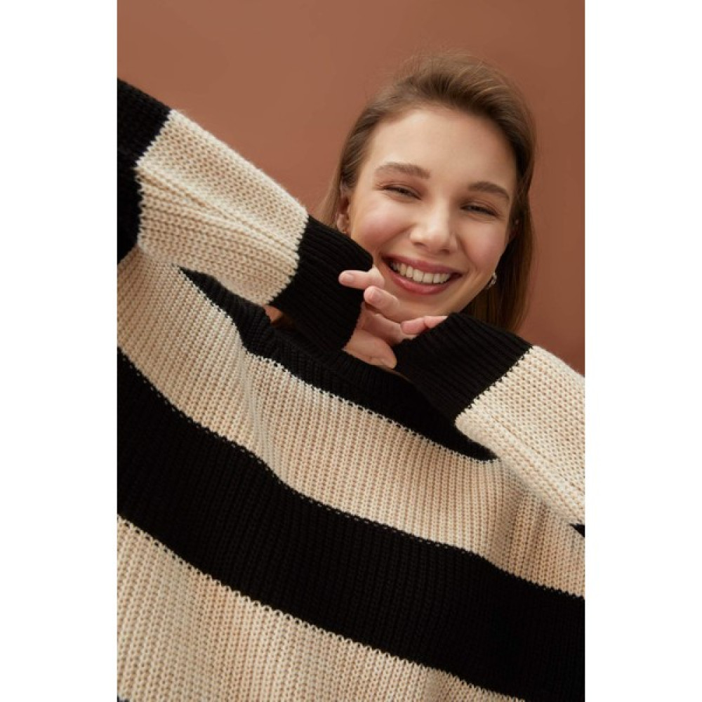 DeFacto Regular Fit Çizgili Bisiklet Yaka Triko Tunik Kazak X0172AZ22SP Tunik Fiyatı