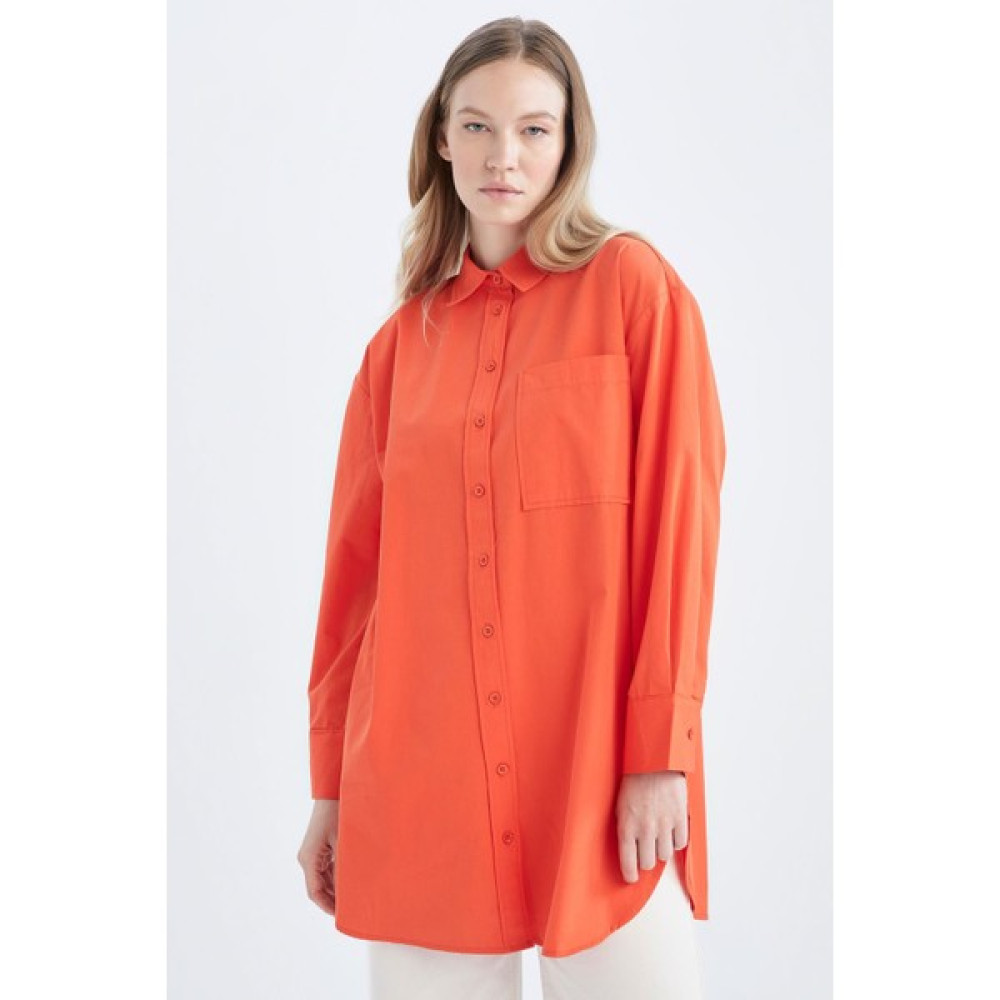 DeFacto Regular Fit Gömlek Yaka Poplin Uzun Kollu %100 Pamuk Tunik X2847AZ22SM Tunik Fiyatı