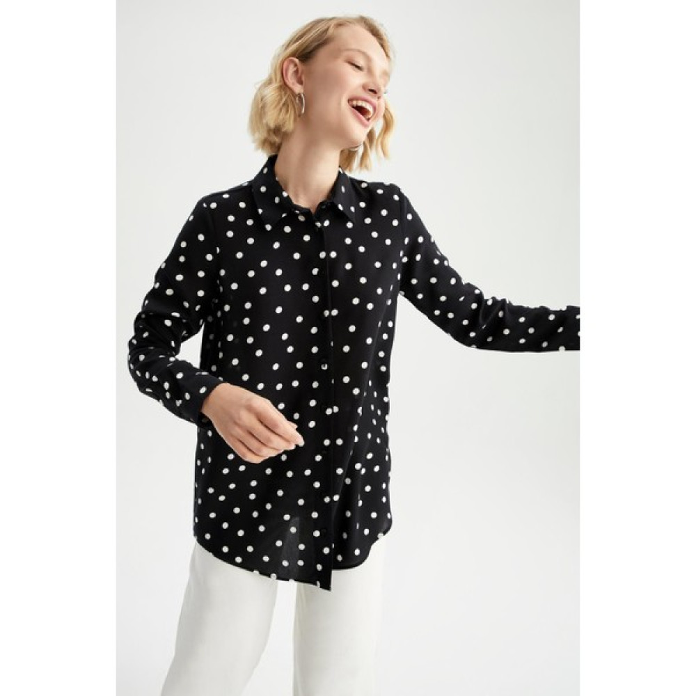 DeFacto Regular Fit Gömlek Yaka Puantiye Desenli Uzun Kollu Tunik T0609AZ22AU Tunik Fiyatı