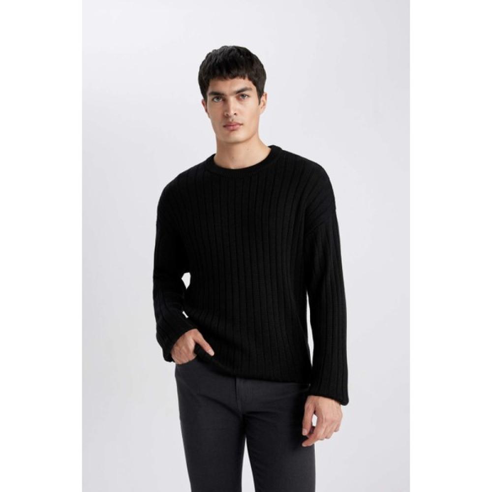 DeFacto Relax Fit Bisiklet Yaka Kazak B9723AX24SP Erkek Kazak & Süveter & Triko Fiyatı