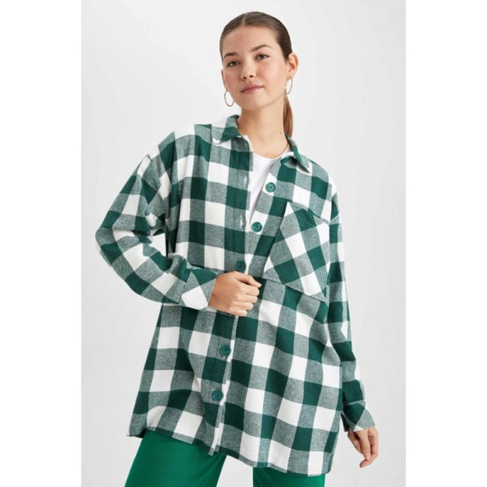 DeFacto Relax Fit Gömlek Yaka Kareli Flanel Uzun Kollu Tunik Z6201AZ22WN Tunik Fiyatı