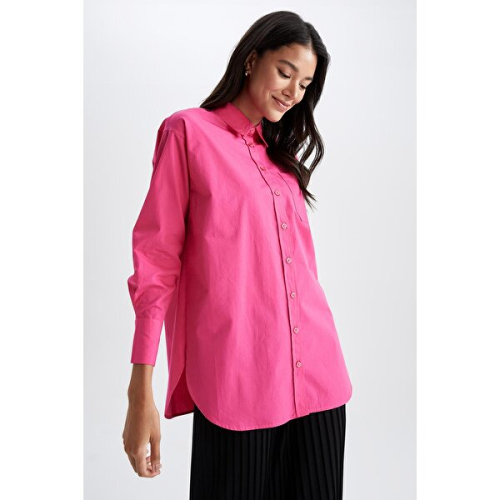 DeFacto Relax Fit Gömlek Yaka Poplin Uzun Kollu %100 Pamuk Tunik Y7872AZ22HS Tunik Fiyatı