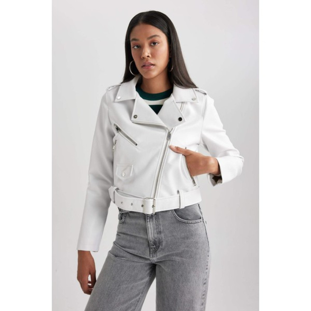 DeFacto Relax Fit Suni Deri Kemerli Crop Biker Ceket Y7168AZ24SP Bayan Mont Fiyatı