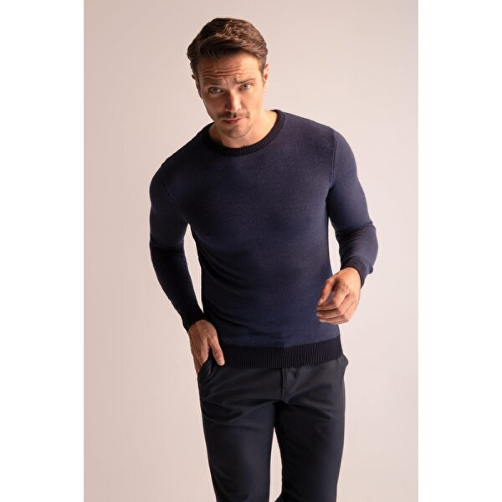 DeFacto Slim Fit Bisiklet Yaka Yamalı Kol Detaylı Triko Kazak R1110AZ22WN Erkek Kazak & Süveter & Triko Fiyatı