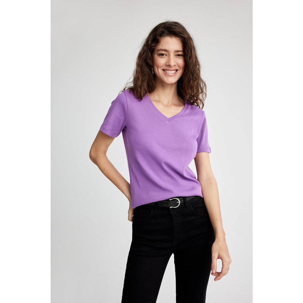 DeFacto Slim Fit V Yaka Kısa Kollu Tişört XL Beden Bayan T-shirt Fiyatı
