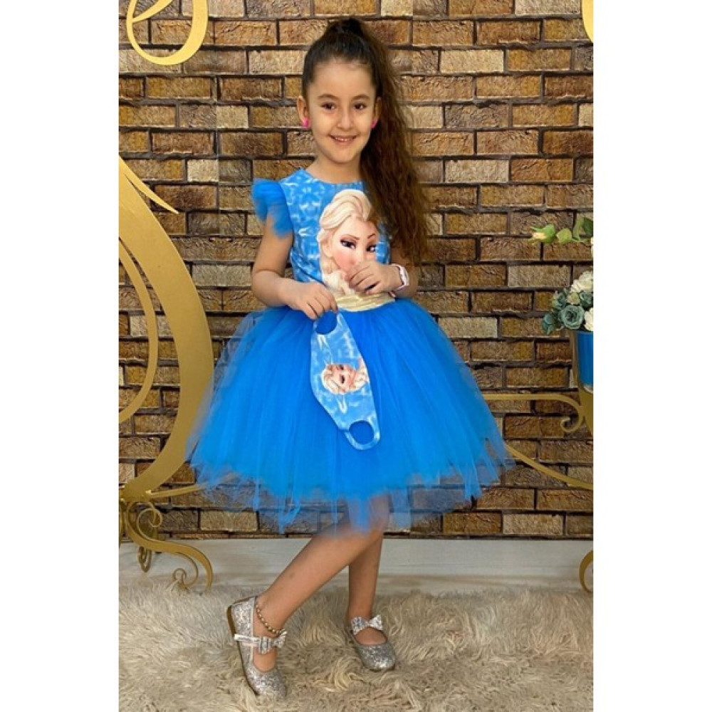 Defada Mavi Maskeli Elsa Konsept Abiye Elbise Elbise Fiyatı