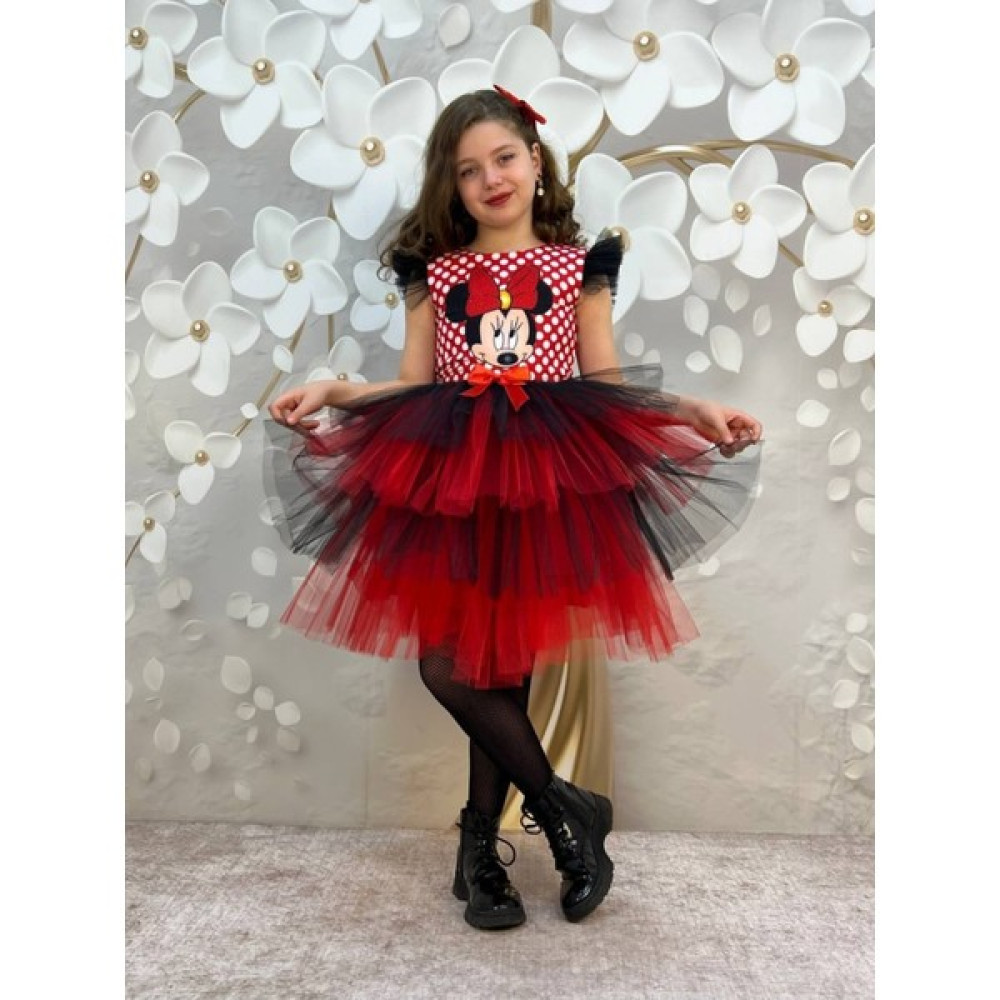 Defada Minie Mouse Kırmızı Kız Çocuk Abiye Elbise Elbise Fiyatı