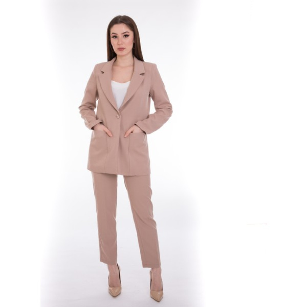 Defile Lüx Oversize Ceket Pantolon Takım Bej - Bıgger Serisi Bayan Ceket Fiyatı