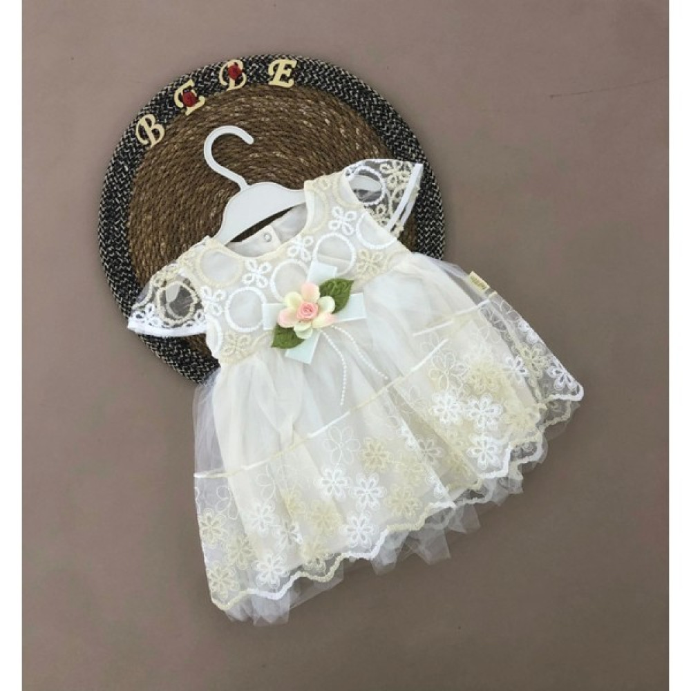 Defneli Bebe Kız Bebek Mevlütlük Gelinlik Abiye Elbise Bebek Doğum Baby Shower Hediyesi Krem Bebek Giysi Takım Fiyatı