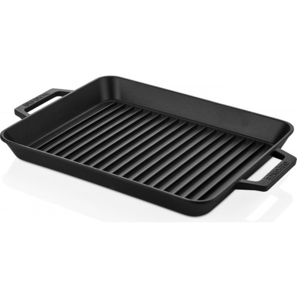 DeFonte Döküm Demir 26x32 cm Dikdörtgen Izgara / Grill Tava - (Döküm Çift Kulplu - Siyah Renk) Tavalar Fiyatı
