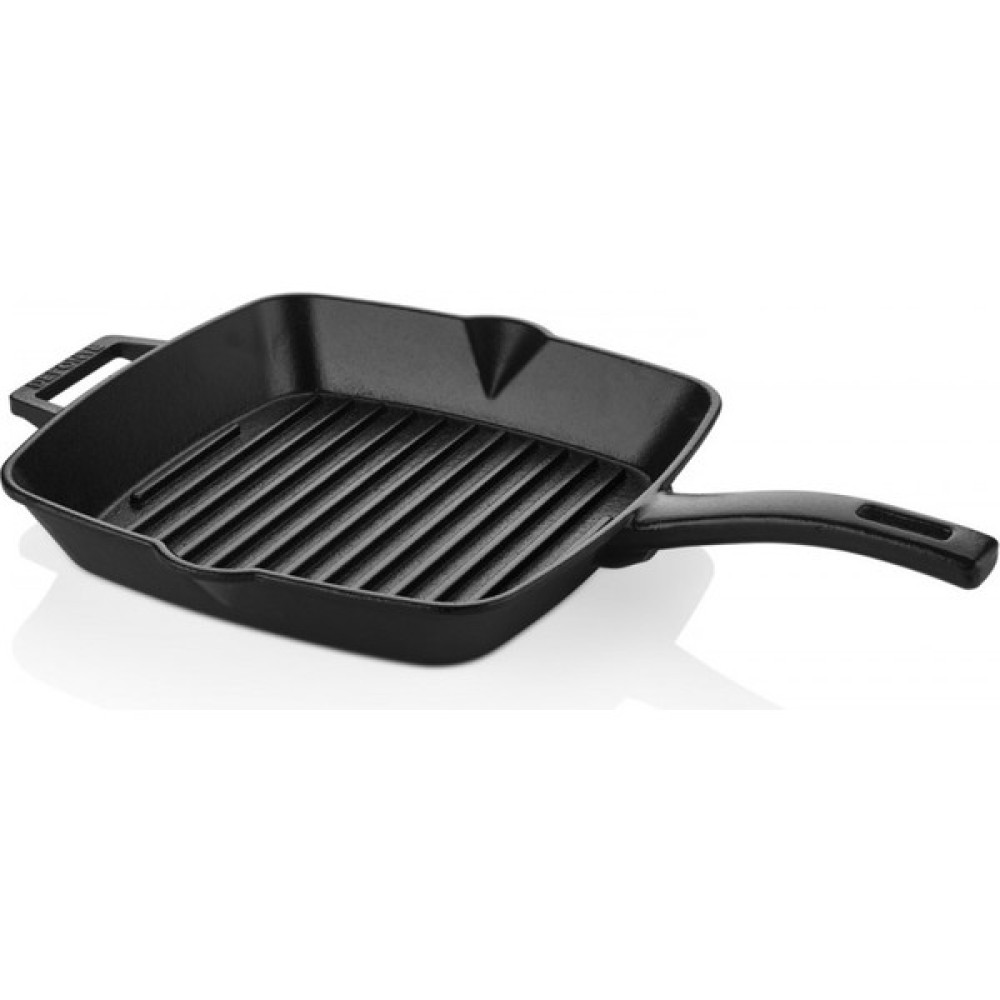DeFonte Döküm Demir 28x28 cm Kare Izgara / Grill Tava - (Döküm Uzun Saplı ve Ergonomik Kulplu - Siyah Renk) Tavalar Fiyatı
