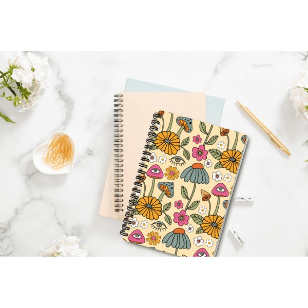 Defter - Kalın Sert Karton Kapak Retro 70's Çiçekli Defter/bullet Journal/tel SPIRALLI/120 Sayfa - 2 Spiralli Defter Fiyatı