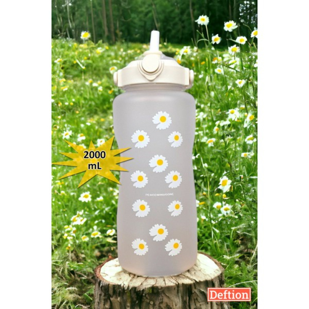 Deftion 2000 ml Papatya Sporcu Matara Spor Salonu Motivasyon Suluk Suluğu Matarası Pipetli 2d 3D Stickerli - 1 Büyük (2,0L) Suluk Fiyatı