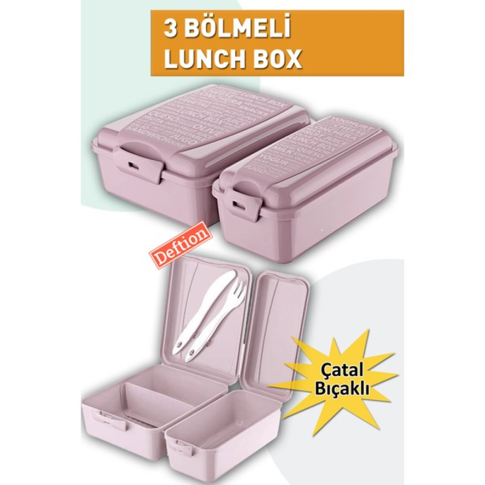 Deftion 3 Bölmeli Çatal Kaşıklı Lunch Box Beslenme Kutusu Çantası Lunchbox Yemek Seti - Pudra Beslenme Çantası Fiyatı
