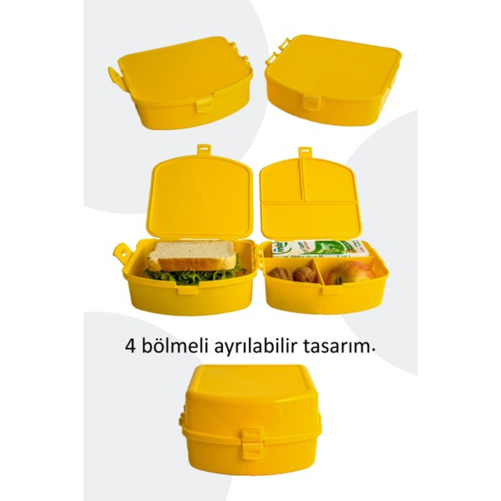 Deftion 4 Bölmeli Yemek Kabı Sandviç Kutusu Lunchbox Lunch Box Beslenme Bölmeli Yemek Kabı Yemek Kutusu - Sarı Saklama Kapları Fiyatı