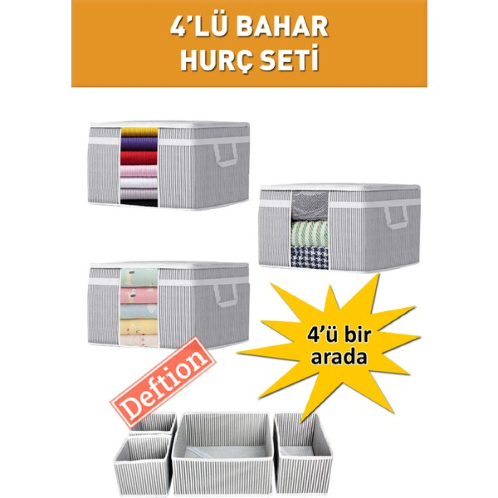 Deftion 4lü Pencereli Hurç ve Çekmece Organizer Düzenleyici Seti Kazak Elbise Yastık Baza Altı Hurcu Kışlık Hurç Fiyatı