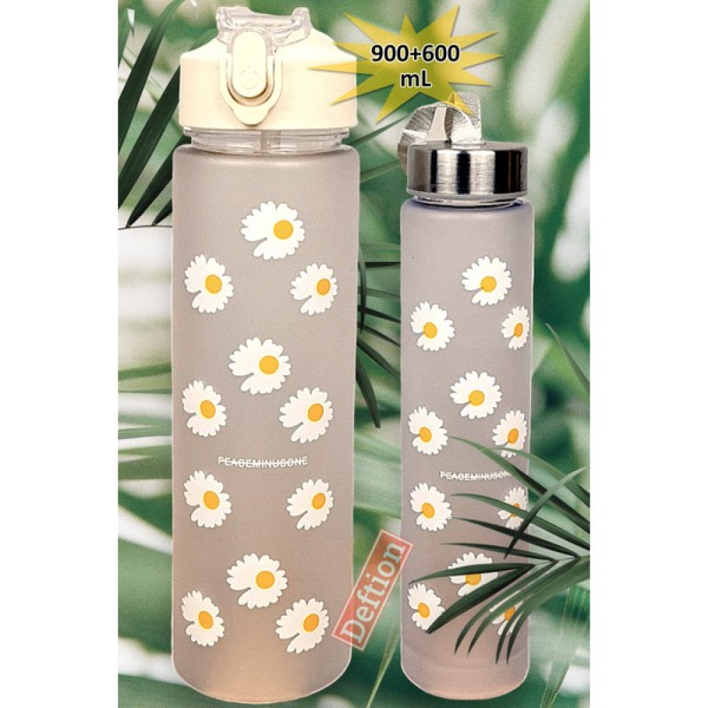 Deftion 900 + 600 ml 2'li Papatya Motivasyon Matara Spor Salonu Pipetli Fitness Suluk ve Detoks Suluğu Matarası - 2 Orta (1,5L) Suluk Fiyatı
