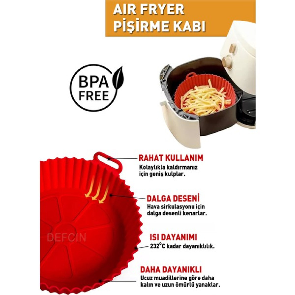 Deftion Airfryer Silikon Pişirme Kabı Hava Fritözü Kalıbı Airfrey Airfray Airfrayer Pişirme Kağıdı Silikonu - Kırmızı Mutfak Gereçleri Fiyatı