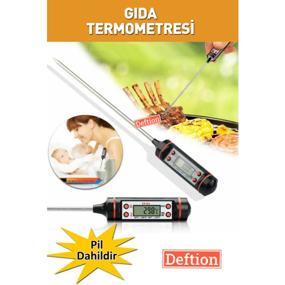 Deftion Çelik Uçlu Dijital Mutfak Termometresi Saplama Batırma Et Süt Mama Yoğurt Çorba Gıda Yemek Mayalama Termometre & Higrometre Fiyatı