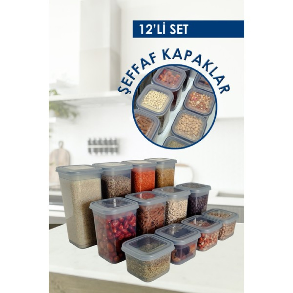 Deftion Kare 12'li Erzak Saklama Kabı Kapları Seti Plastik Kutusu Mutfak Düzenleme Un Bakliyat Food Storage Saklama Kapları Fiyatı