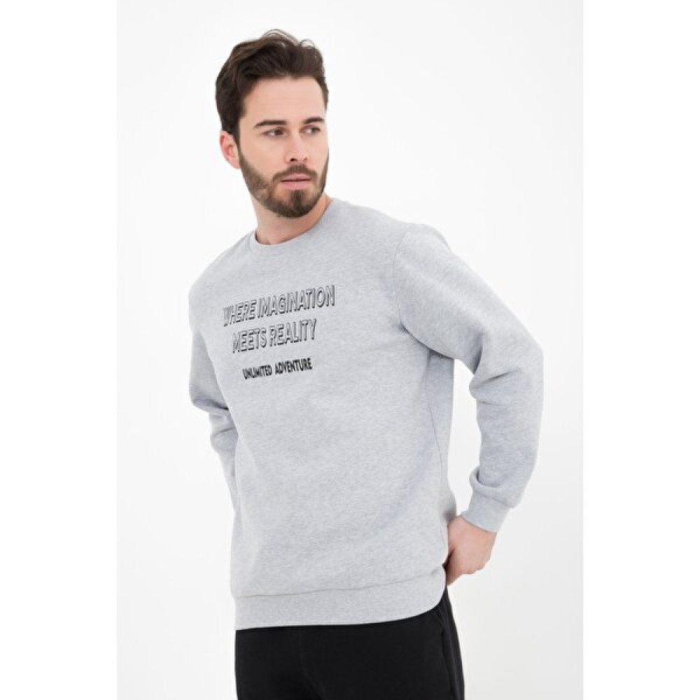 defy's Erkek Baskılı Sweatshirt Gri Melanj Erkek Sweatshirt Fiyatı