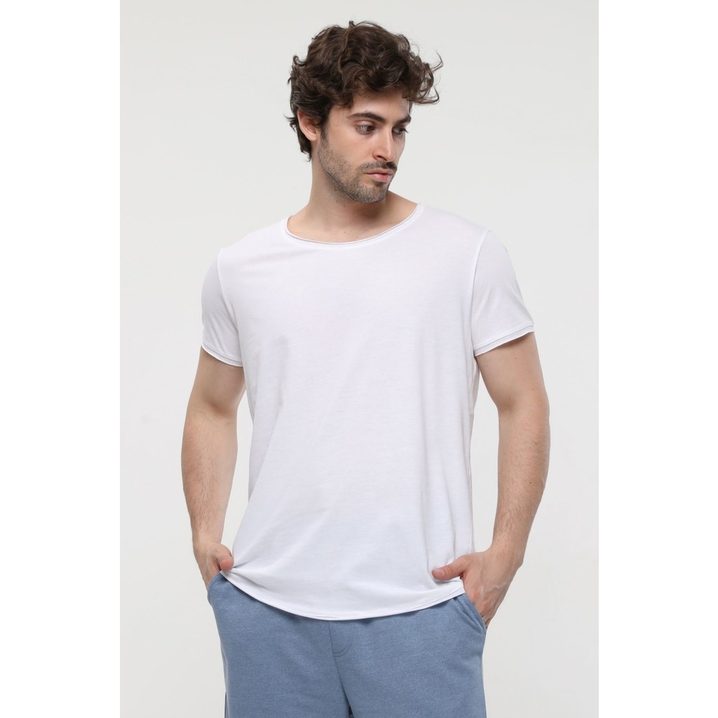 Defy's Erkek Kayık Yaka Kısa Kollu Regular Fit Basic Tişört Beyaz Erkek T-shirt Fiyatı