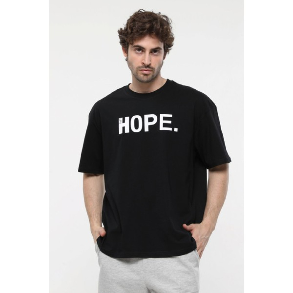 Defy's Erkek Kısa Kollu Baskılı Oversıze Kalıp Bisiklet Yaka Tişört Siyah - M Erkek T-shirt Fiyatı
