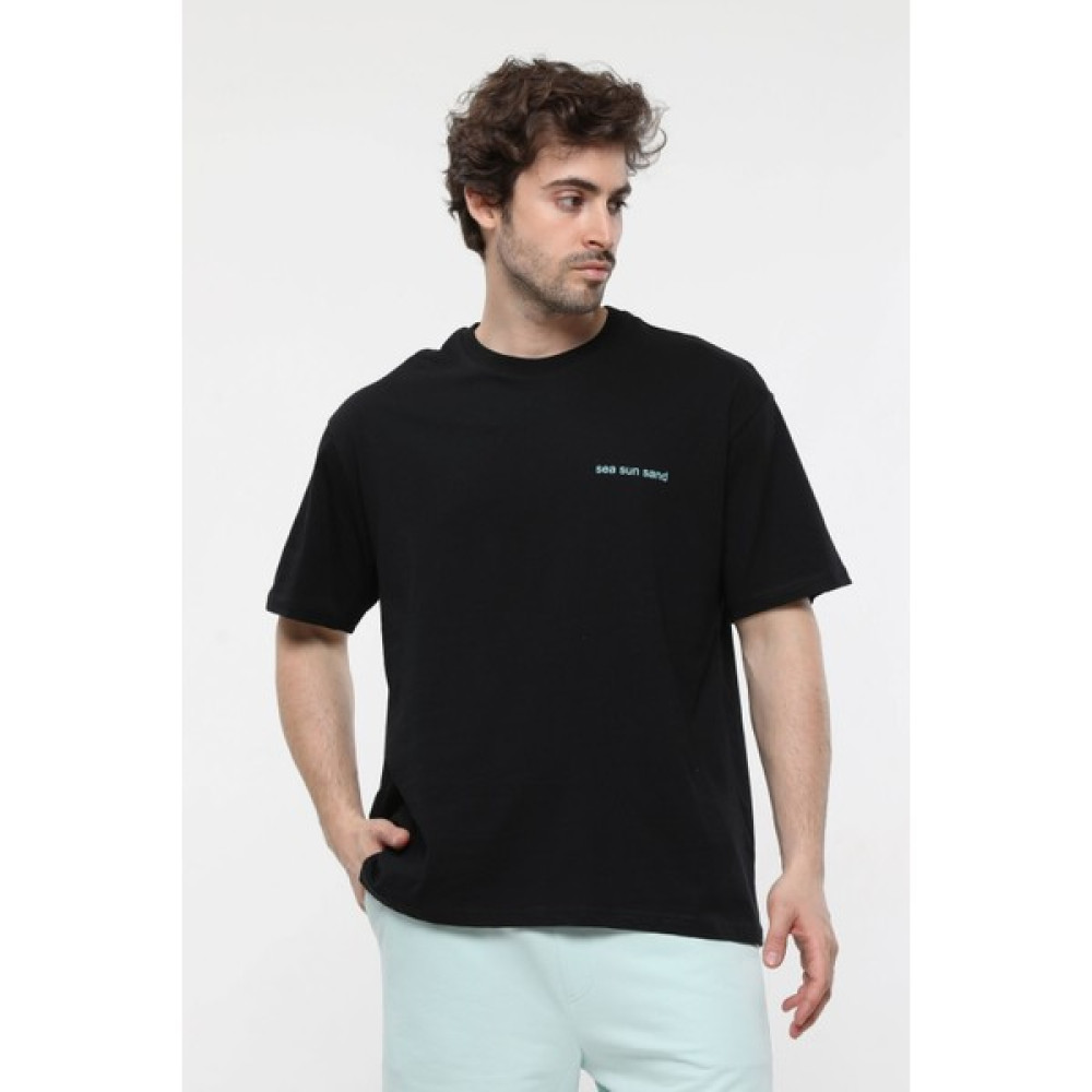 Defy's Erkek Kısa Kollu Baskılı Oversıze Kalıp Bisiklet Yaka Tişört Siyah - Xxl Erkek T-shirt Fiyatı