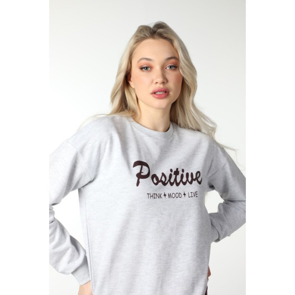 Defy's Kadın Baskılı Sweat Kar Melanj Bayan Sweatshirt Fiyatı