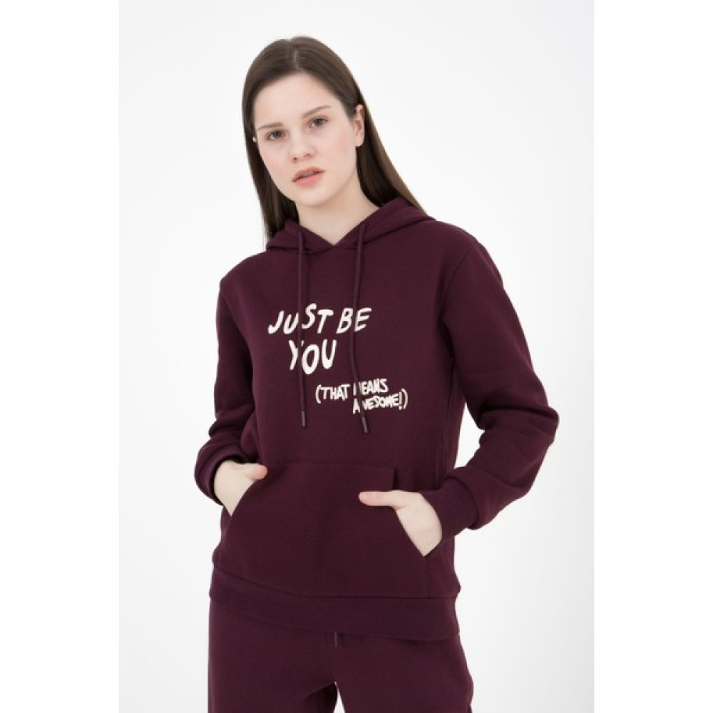 defy's Kadın İç Kısmı Şardonlu Kapüşonlu Sweatshirt Mürdüm Bayan Sweatshirt Fiyatı