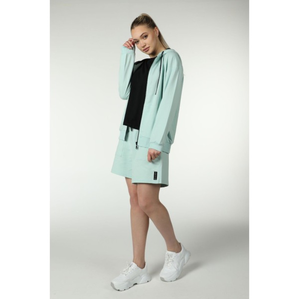 Defy's Kadın Kapüşonlu Fermuarlı Oversize Kalıp Sweatshirt Su Yeşili Bayan Sweatshirt Fiyatı