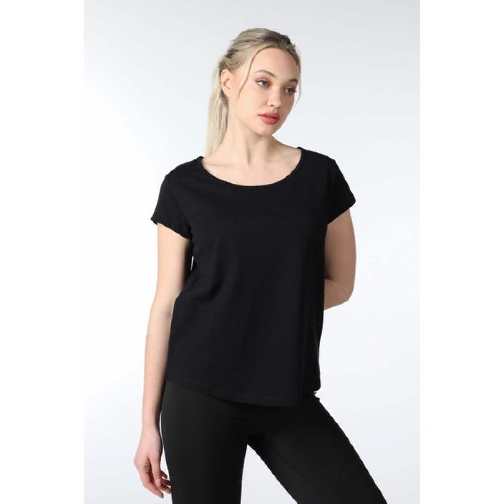 Defy's Kadın Kısa Kollu Kayık Yaka Tişört Siyah Bayan T-shirt Fiyatı