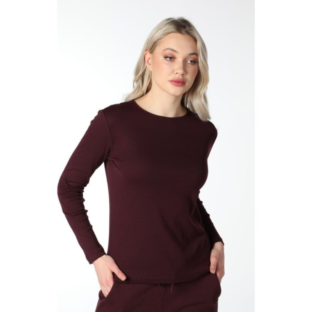 Defy's Kadın Uzun Kollu Bisiklet Yaka Tişört Mürdüm Bayan T-shirt Fiyatı