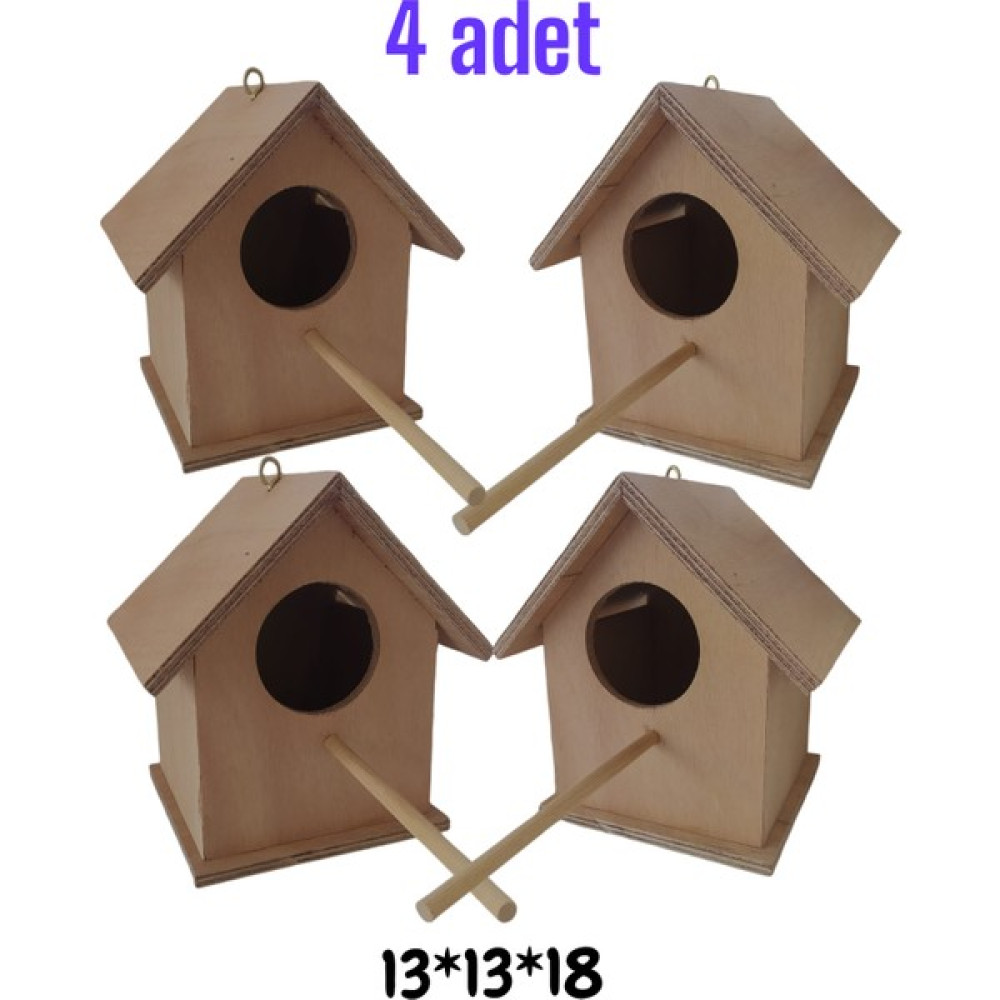 Değerli Hobi Ahşap Kancalı Kuş Yuvası Kuş Evi 4 Adet 13*13*18 cm Yağmura Kara Dayanıklı Oto Boyaları Fiyatı