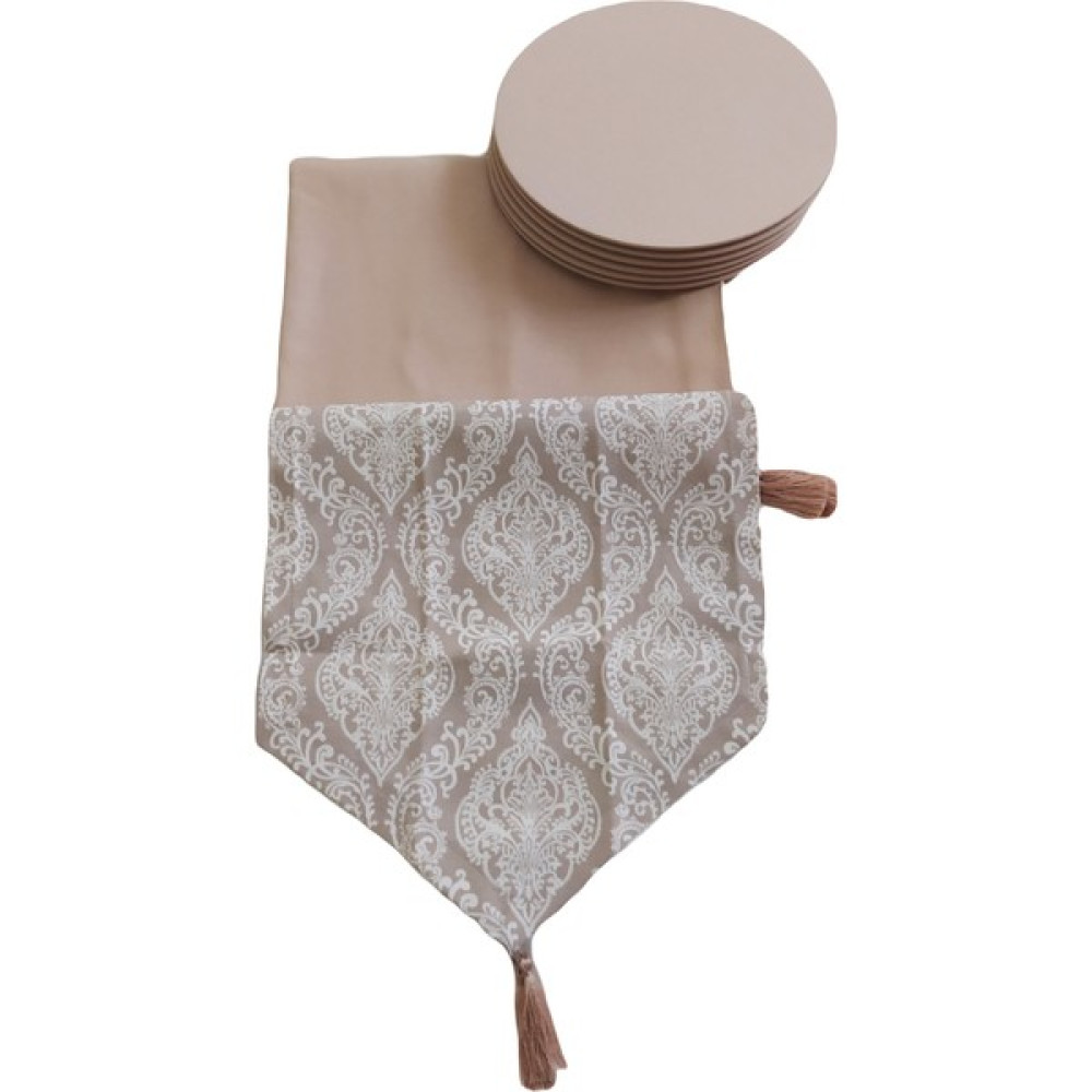 Dehaberk Motifli Desen Runner+6 Adet Bej Supla+ Bej Masa Örtüsü Takımı 150X250 cm - 150 x 250 cm Masa Örtüsü Fiyatı