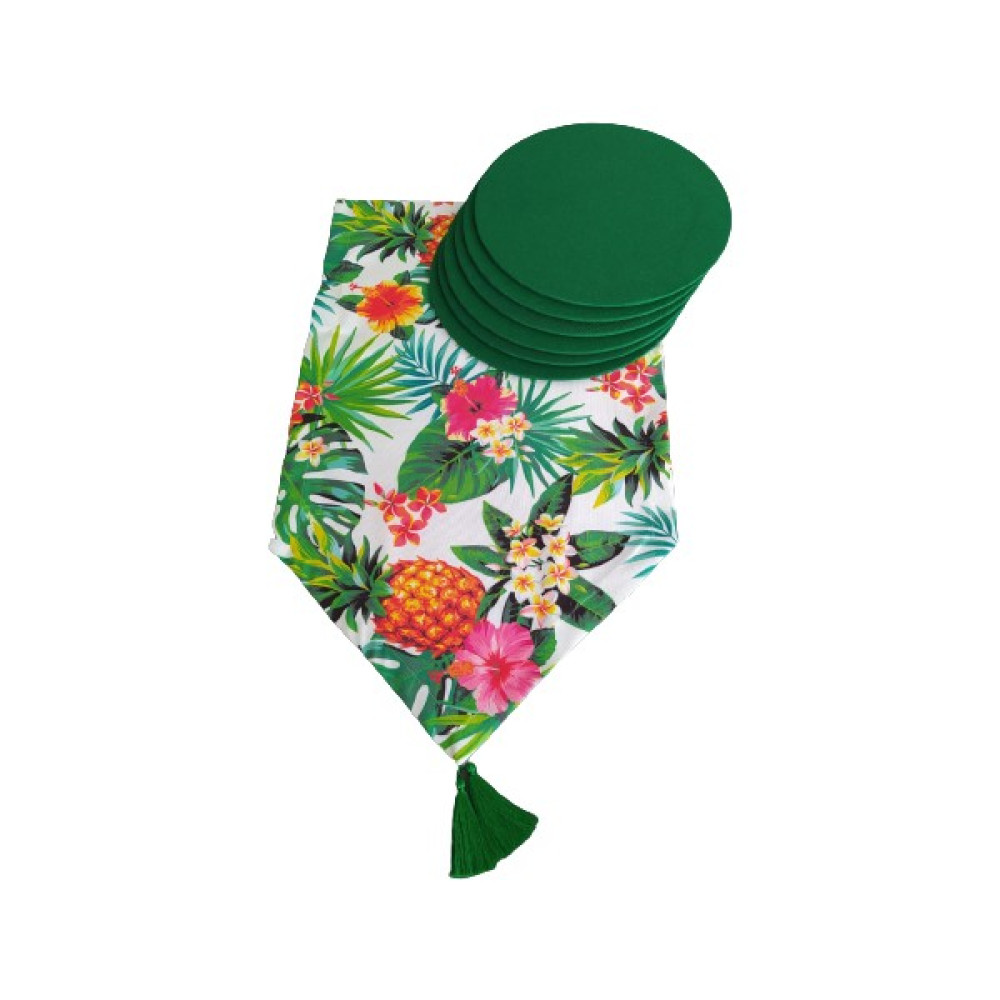 Dehaberkstore Ananas Desen Runner+6 Adet Yeşil Amerikan Servis Supla Seti - 140 x 40 cm - Renkli Masa Örtüsü Fiyatı